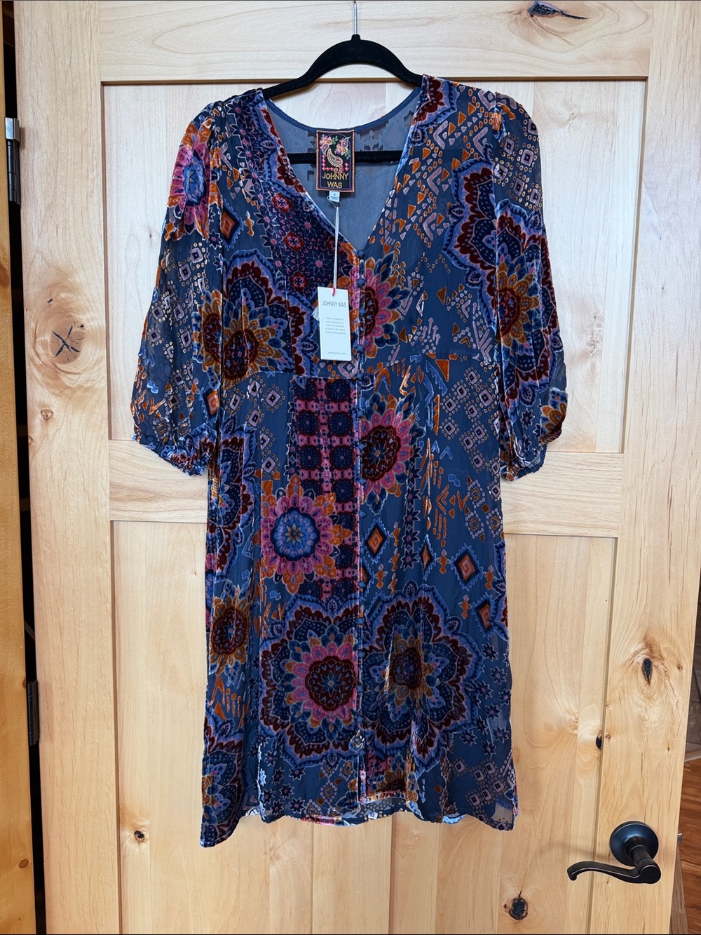 NWT Johnny Was Ryan Dress Sisi Burn Small Silk Blend Burnout Velvet Boho Lux